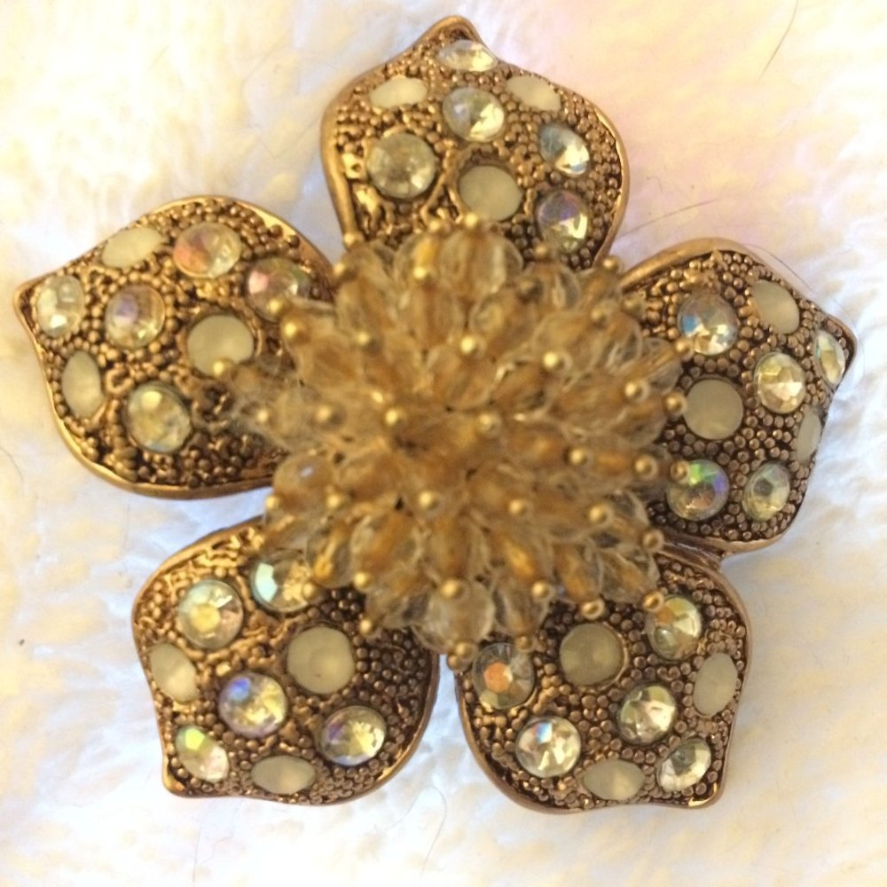 Liz Claiborne Flower Rhinestone Brooch